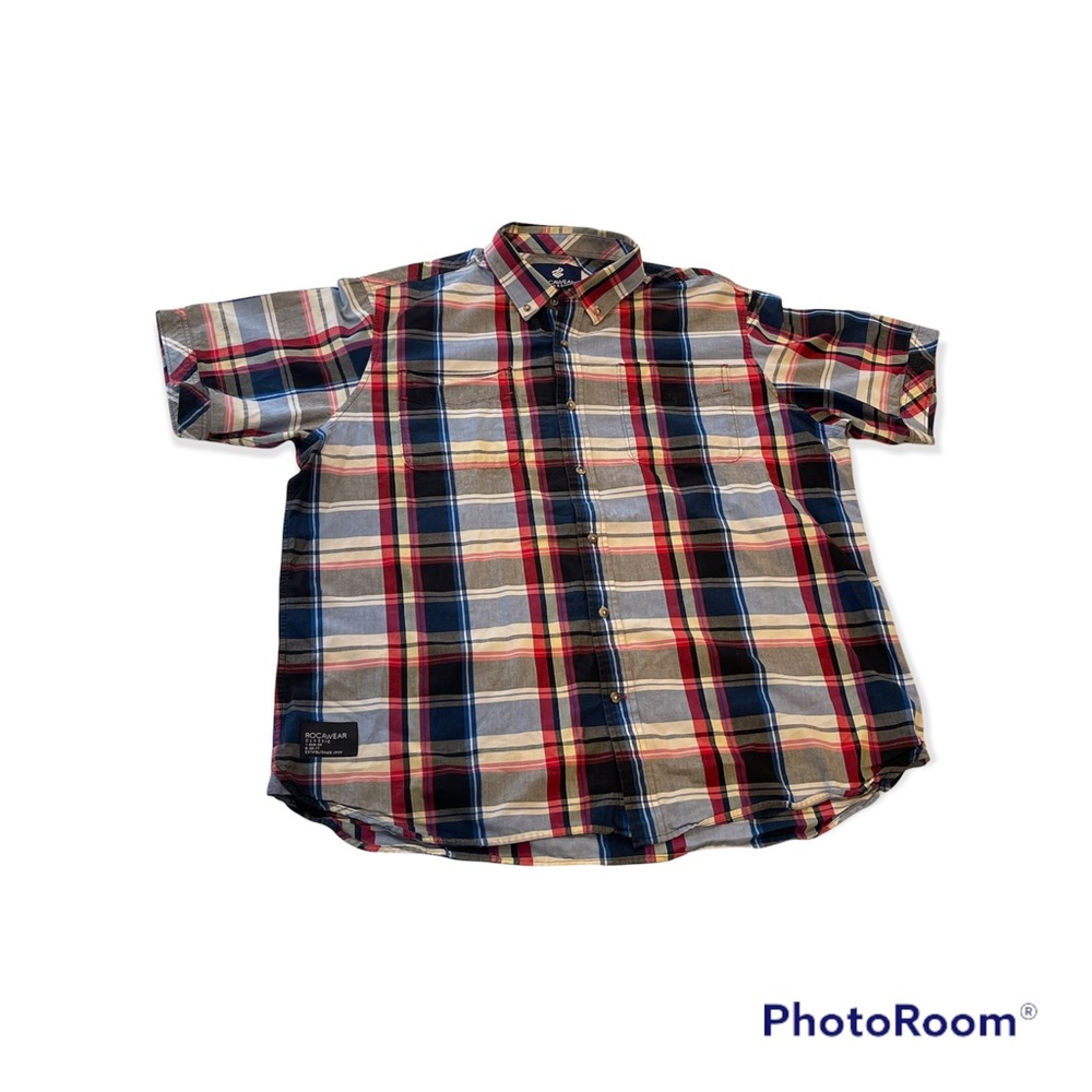 Rocawear Mens Red,White&Blue Plaid Short Sleeve Casual Button Up Shirt Sz 2XL